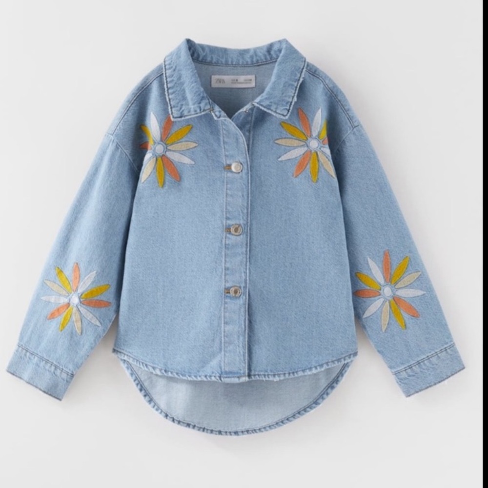 Zara denim chambray embroidered shirt